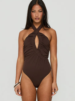 Pettra Halter Neck Bodysuit Brown