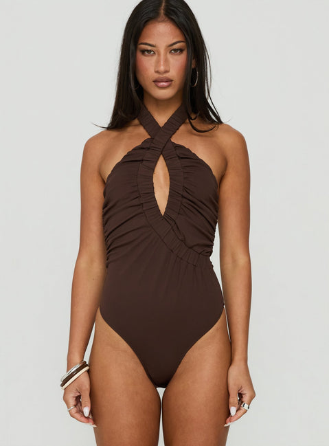 Pettra Halter Neck Bodysuit Brown
