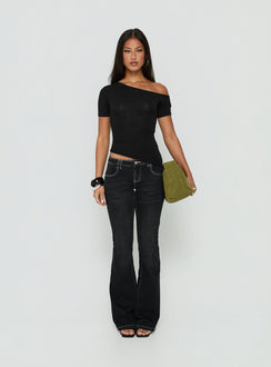 Kastor One Shoulder Short Sleeve Top Black