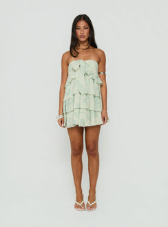 Kalari Strapless Layered Mini Dress Soft Green