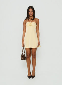 Analise Rosette Satin Halter Mini Dress Yellow