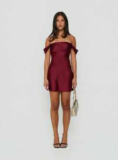 Zabbarra Off The Shoulder Mini Dress Burgundy