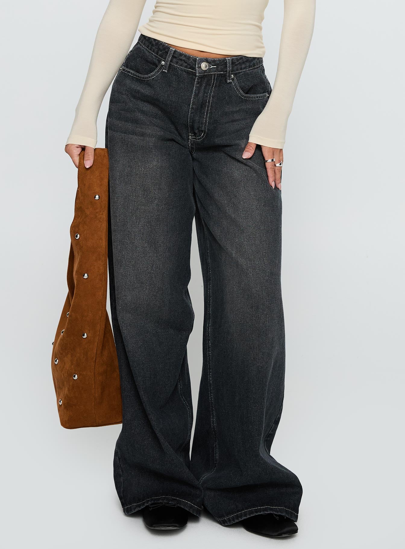 Naylor Wide Leg Jeans Grey Wash Petite