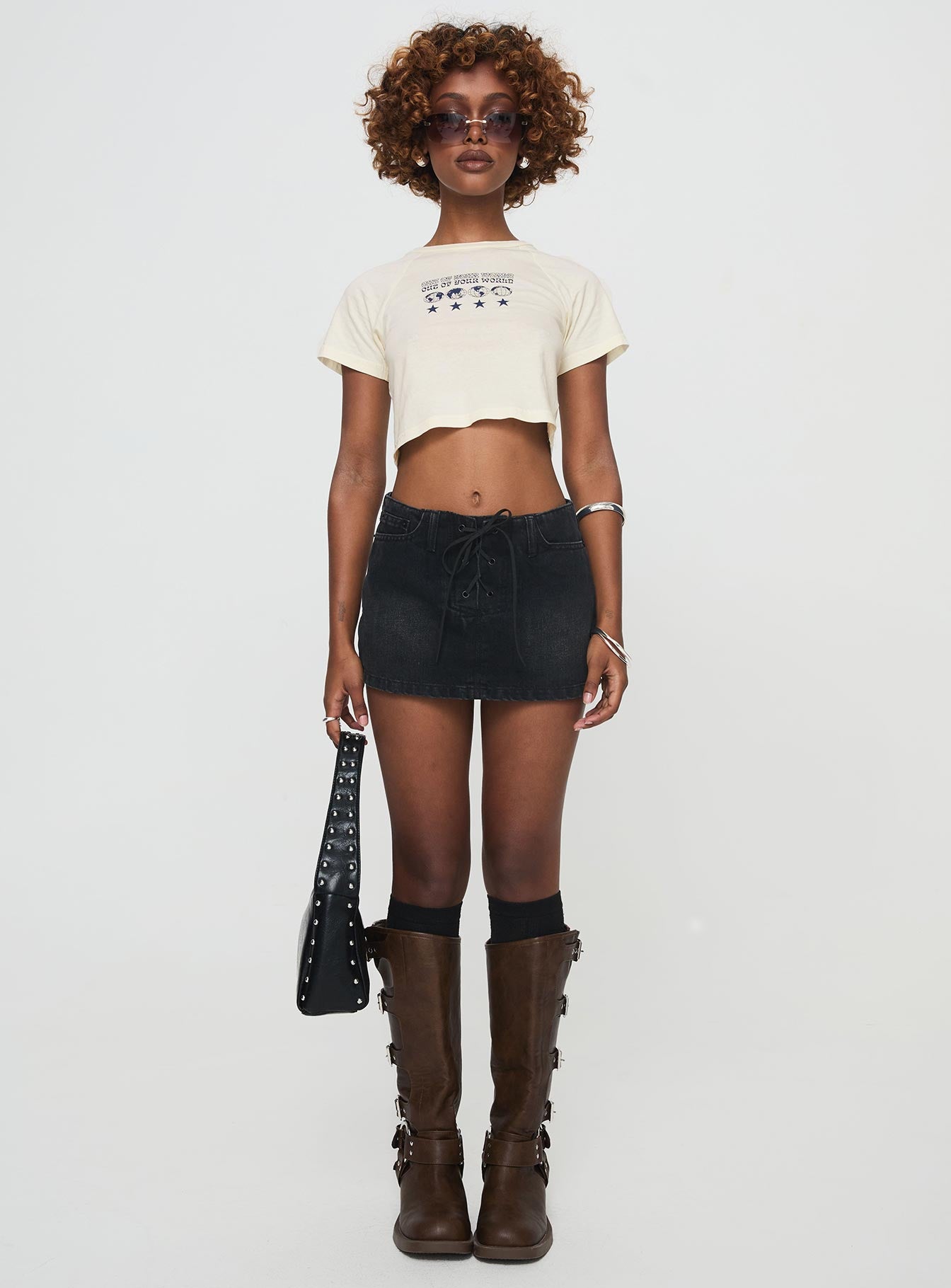Amethysta Denim Skort Black | Princess Polly