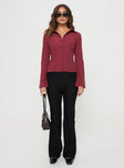 front view of model wearing Princess Polly Anni Pinstripe Shirt Red Full Sleeves V-Neck 