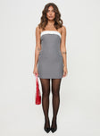 front view of model wearing Princess Polly Tein Strapless Mini Dress Grey / White Straight Neck 