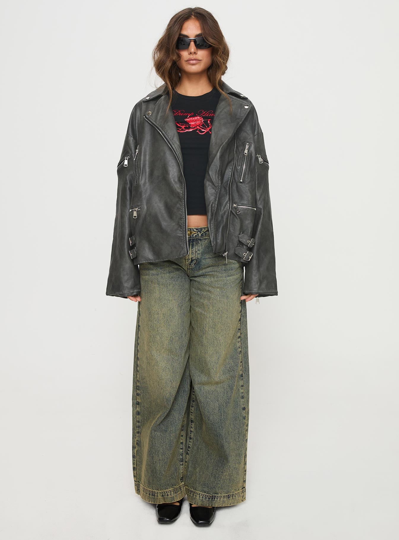 FAUX LEATHER TUCK ジャケット Black shirt in faux leather with a crackle effect - MSGM Official