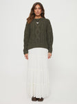 side view of model wearing Princess Polly Anaya Oversized Sweater Olive Long 