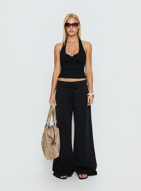 front view of model wearing Princess Polly Dodie Wide Leg Pants Washed Black Mid Rise Pants 