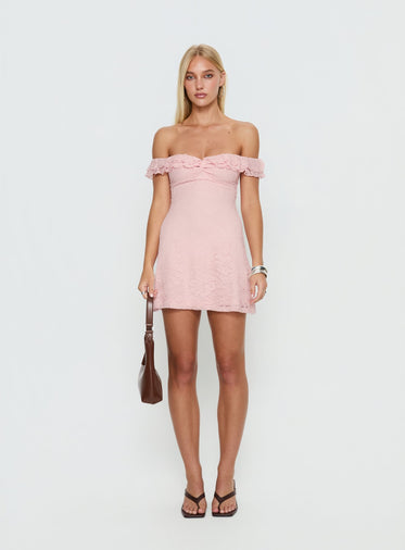 chinese dress ladies Gretta Pink Strapless Orchid Trim Mini Dress - 4