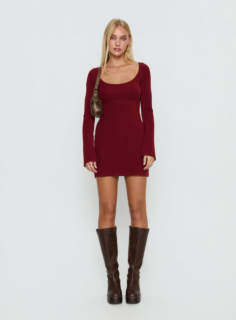 Larelle Reversible Knit Long Sleeve Mini Dress Red