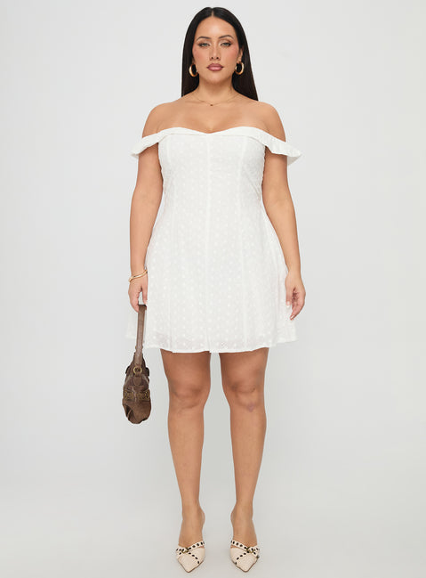 princess polly rosebud broderie off the shoulder mini dress Rosebud Off The Shoulder Mini Dress White Petite