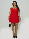 front view of model wearing Princess Polly Lars Mini Dress Red Curve Plunger 