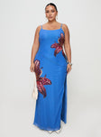 front view of model wearing Princess Polly Bespoke Maxi Dress Blue Curve Scoop Neck 