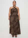   front view of model wearing Princess Polly Eleganza Maxi Skirt Leopard Curve Maxi 