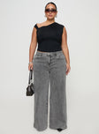 front view of model wearing Princess Polly Wolfie High Rise Wide Leg Slouchy Jeans Steel Curve High Waisted 