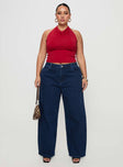 front view of model wearing Princess Polly Britta Mid Rise Tapered Leg Jeans Dark Wash Curve High Waisted 