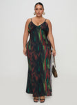 front view of model wearing Princess Polly Feather Maxi Dress Multi Curve Plunger 