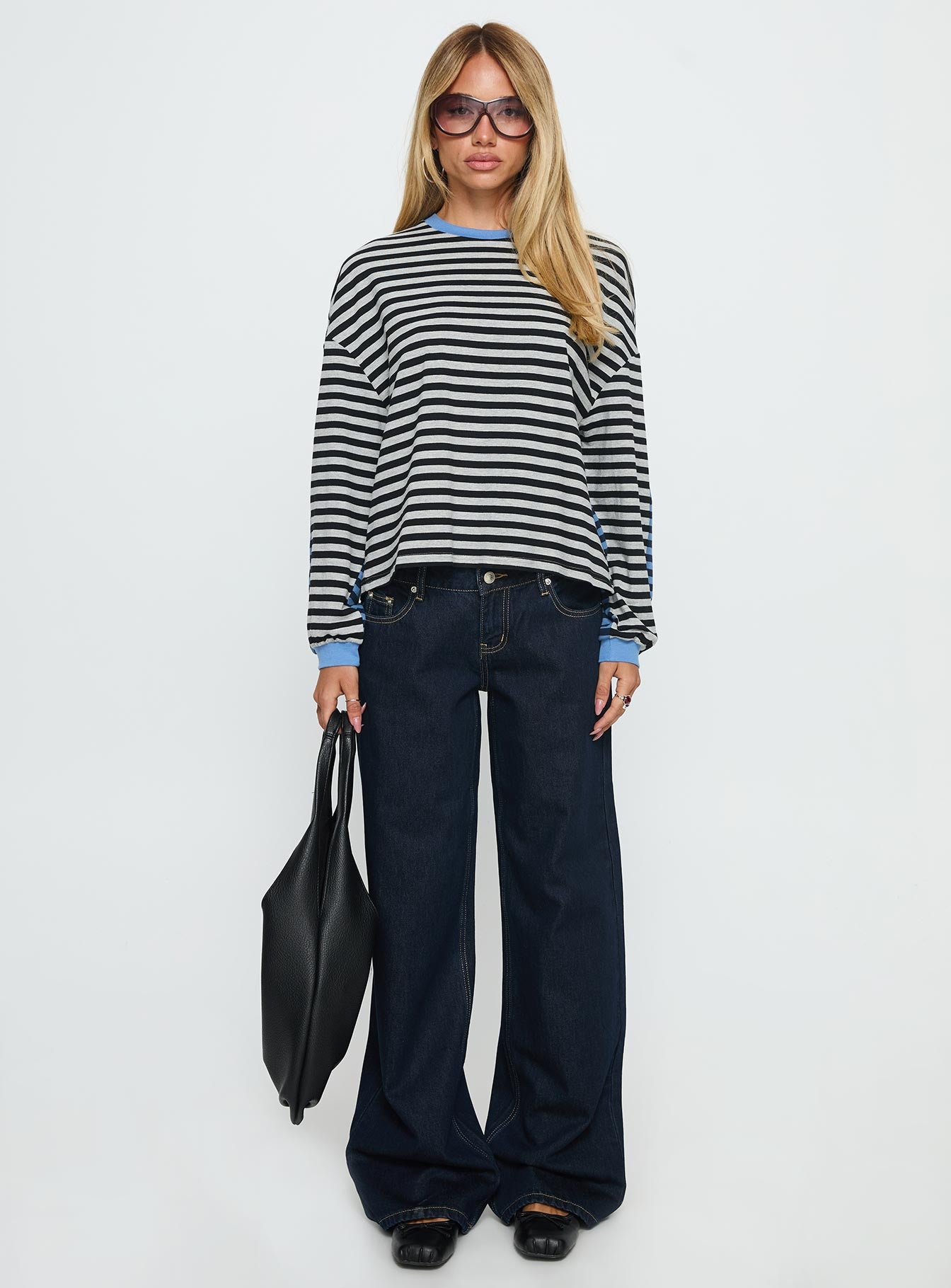 Taysha Long Sleeve Top Black / Grey Stripe | Princess Polly