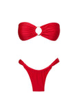 Janea High Cut Ruched Bikini Bottoms Red