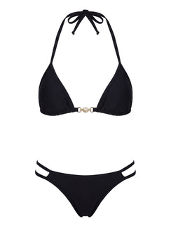 Maurita Hardware Halter Bikini Top Black