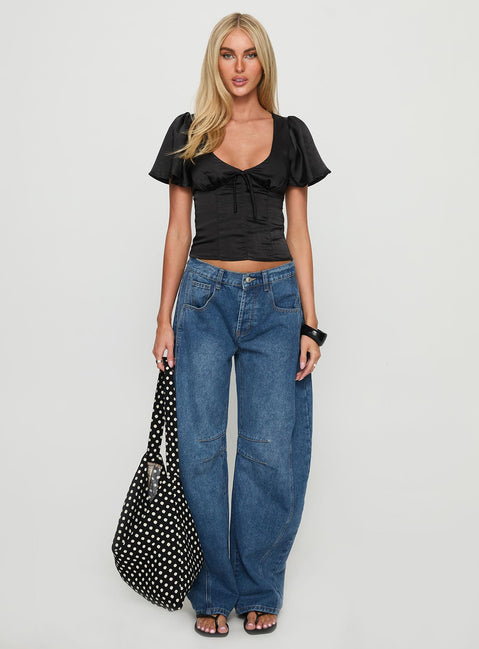 Sun Will Rise Tie Detail Top Black