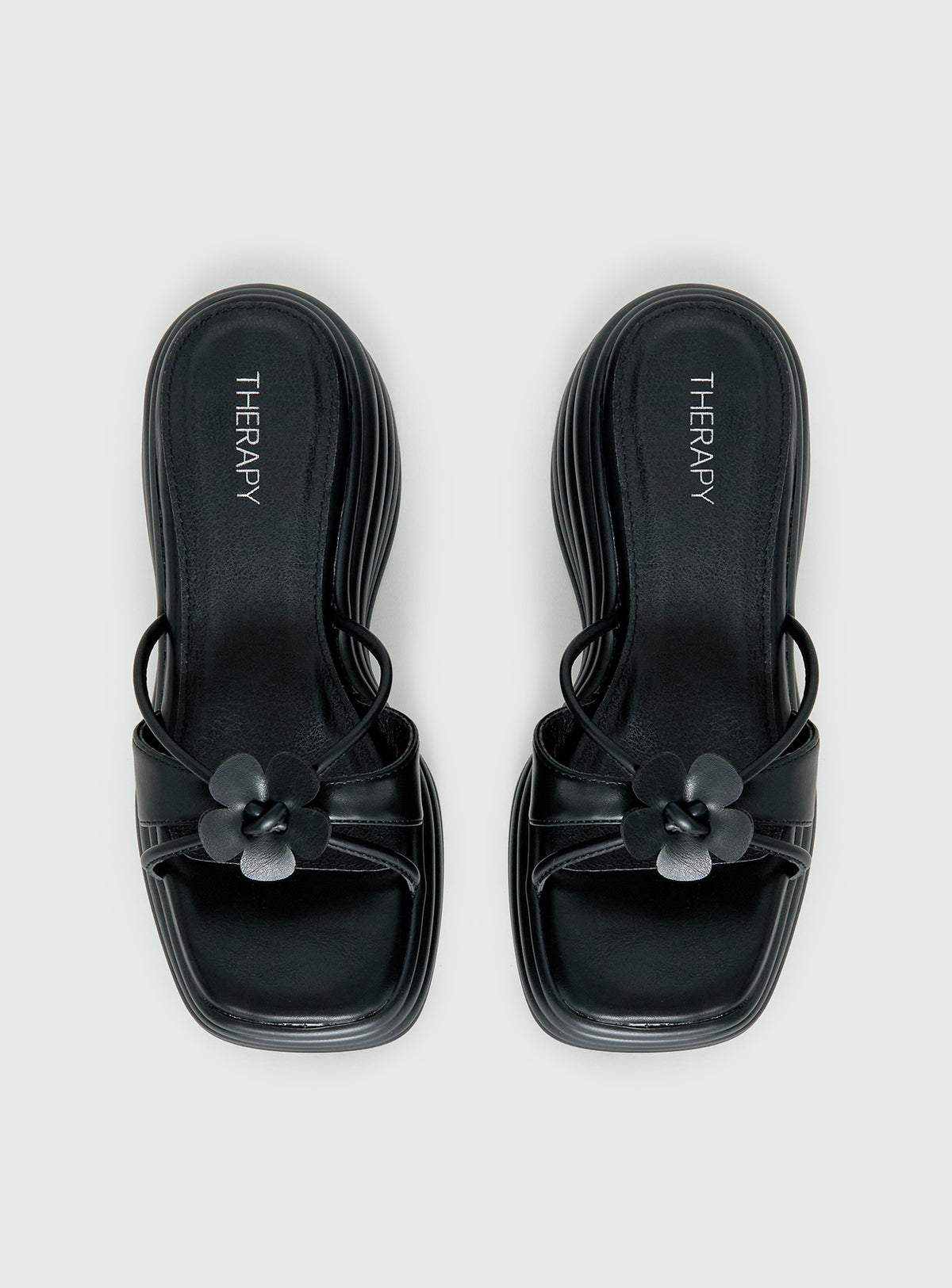 Therapy Flaunt Platform Flower Detail Sandals Black