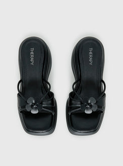 Therapy Flaunt Platform Flower Detail Sandals Black