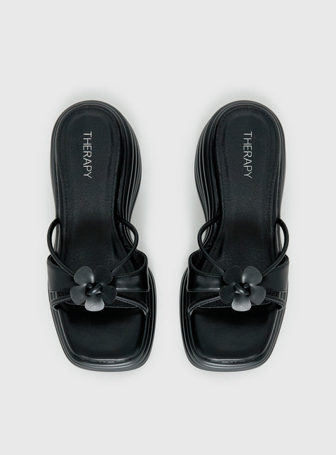 Therapy Flaunt Platform Flower Detail Sandals Black