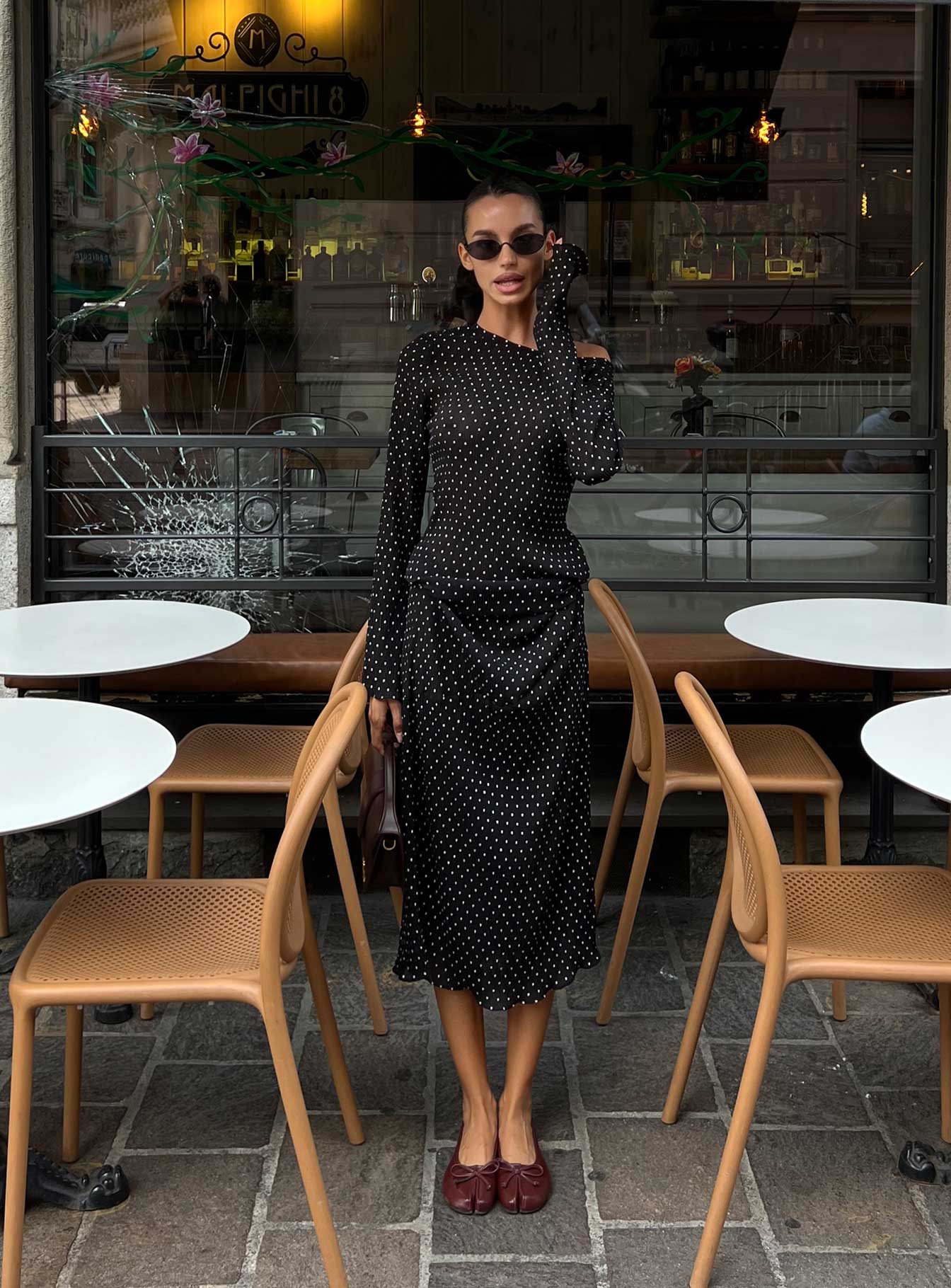 Haven Long Sleeve Maxi Dress Noir Polka