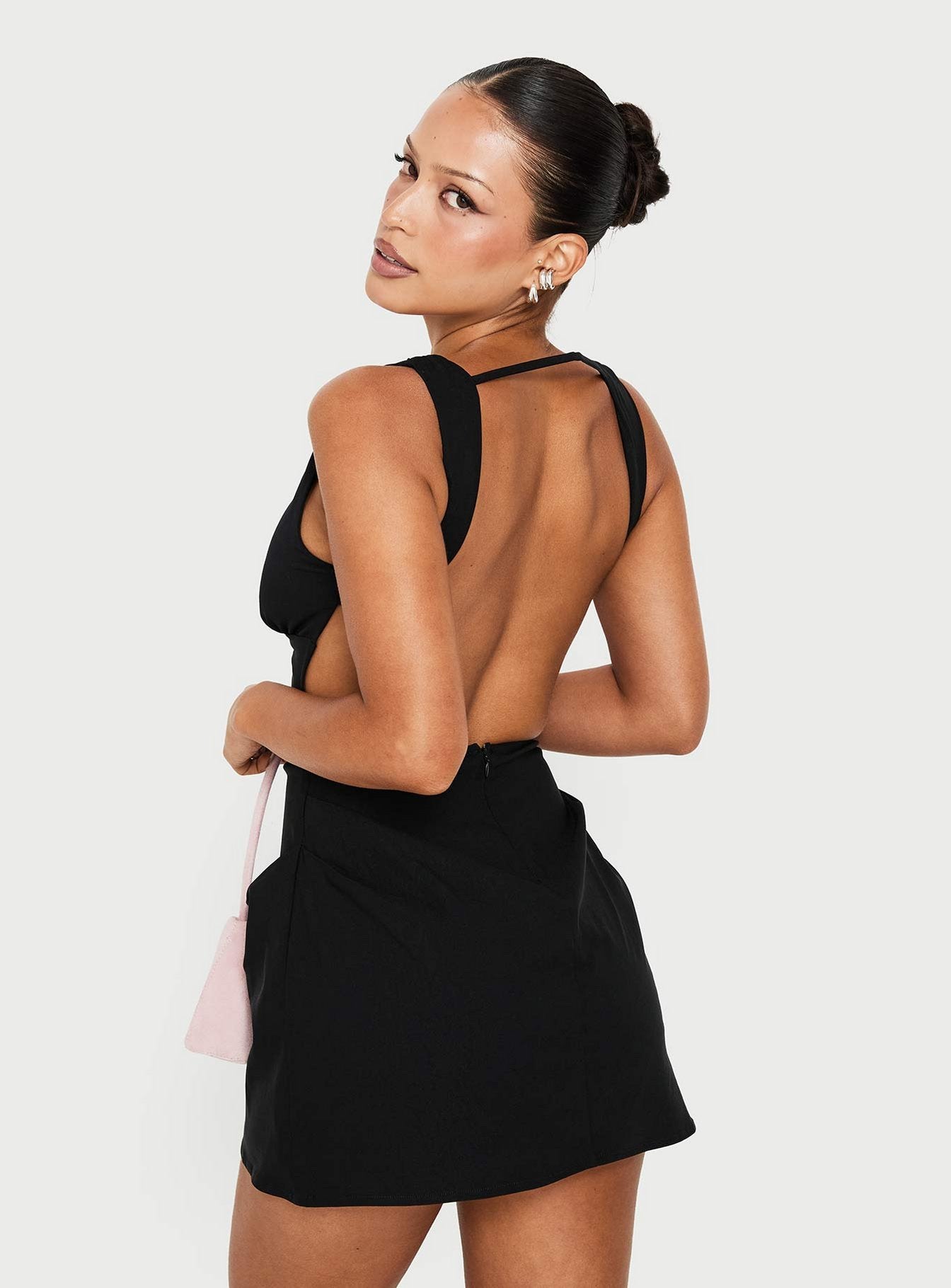 Sunswept Open Back Mini Dress Black | Princess Polly