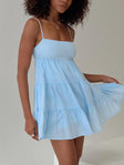 front view of model wearing Princess Polly Palatial Mini Dress Light Blue Square Neck 