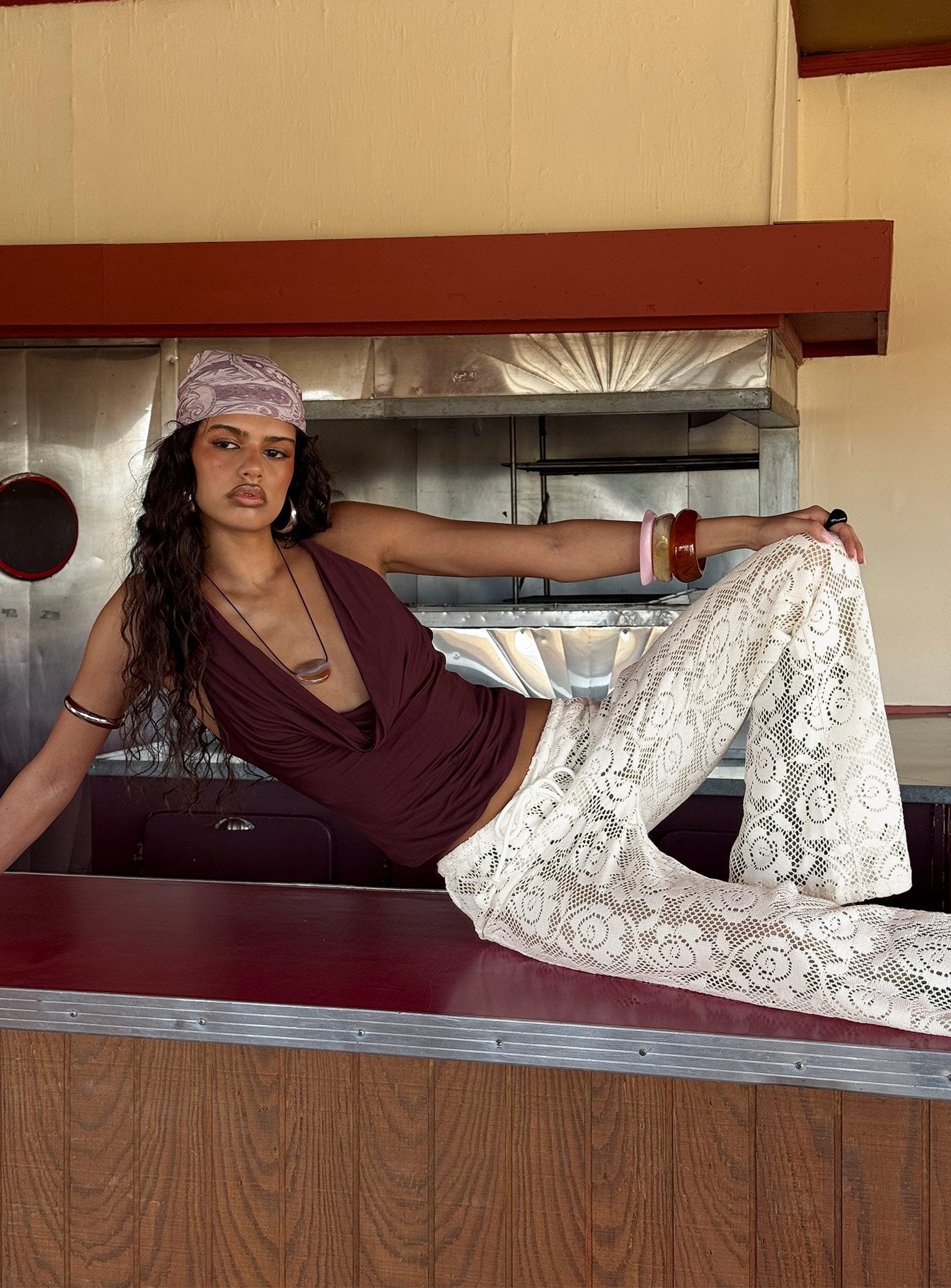 Rosadonna Lace Flare Pants Cream | Princess Polly