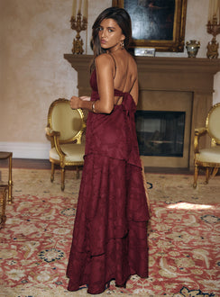 Lyricah Tiered Tie Back Maxi Dress Burgundy