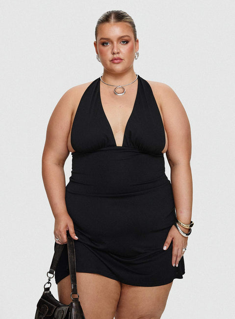 Tinisie Halter Mini Dress Black Curve | Princess Polly Tinisie Halter Mini Dress Black Curve | Princess Polly