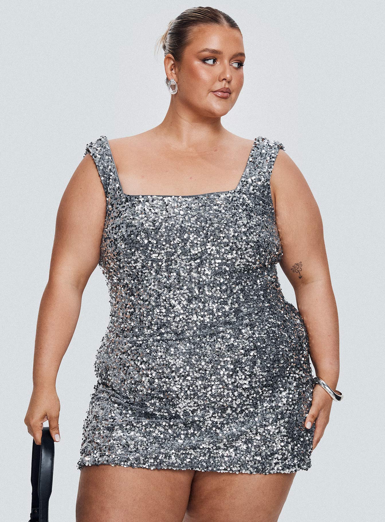 Miss Me Sequin Mini Dress Silver Curve | Princess Polly Miss Me Sequin Mini Dress Silver Curve | Princess Polly