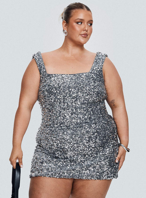 Miss Me Sequin Mini Dress Silver Curve Miss Me Sequin Mini Dress Silver Curve