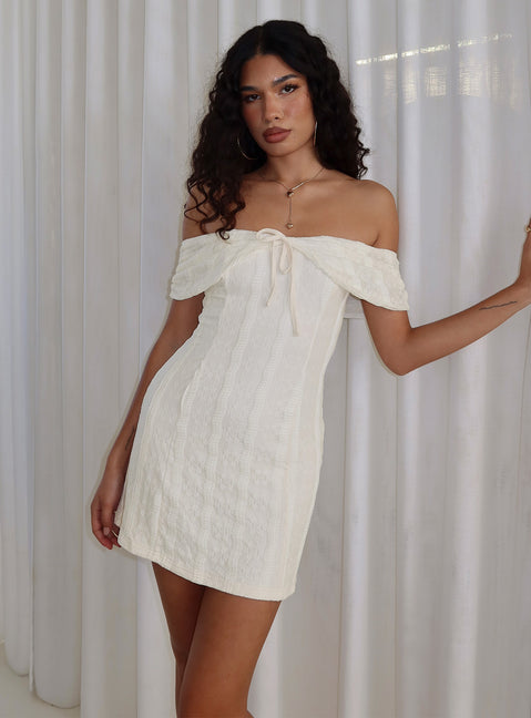 Colettie Off Shoulder Mini Dress | Cream | Womens | Princess Polly Colettie Off Shoulder Mini Dress | Cream | Womens | Princess Polly
