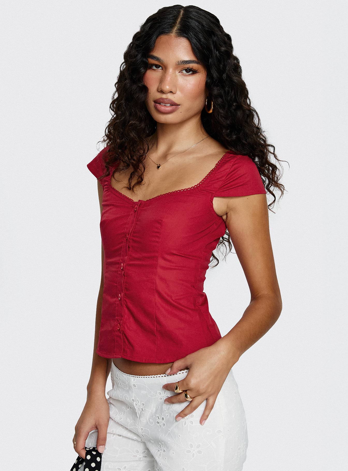 Transcendence Button Up Top Red