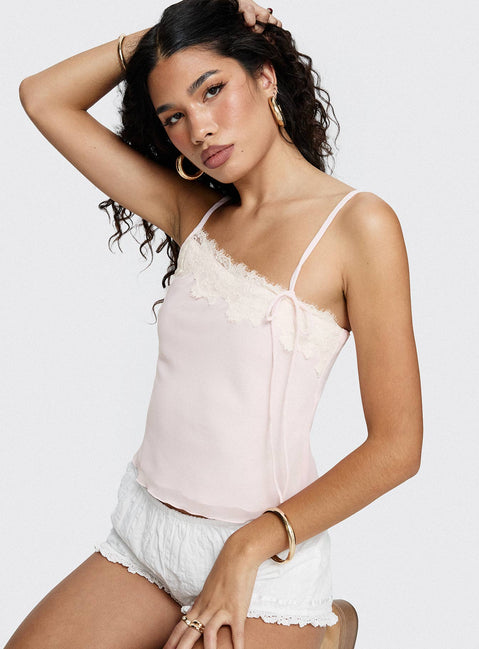 Ashlen Lace Trim Asymmetrical Top Pink