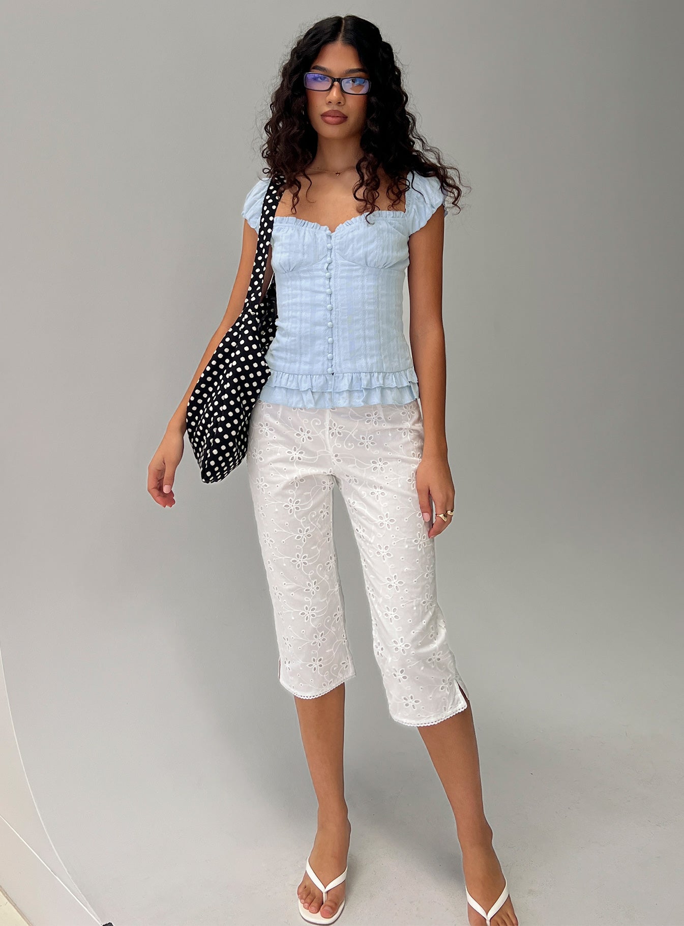 Suiter Frill Detail Top Soft Blue | Princess Polly