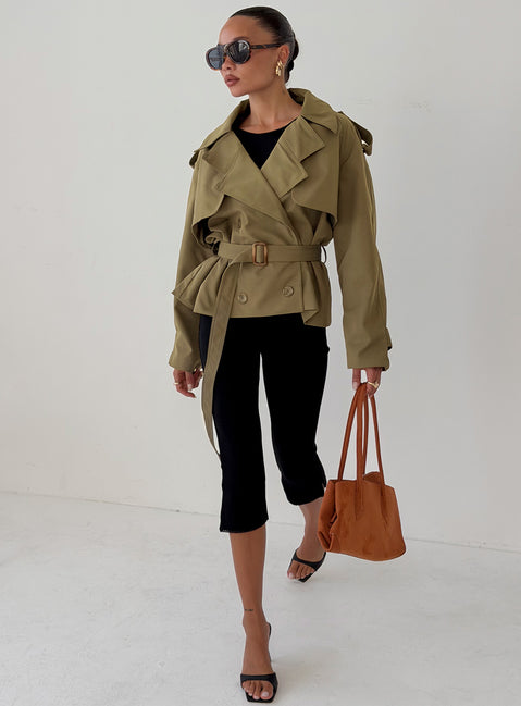 Eldora Cropped Trench Coat Green