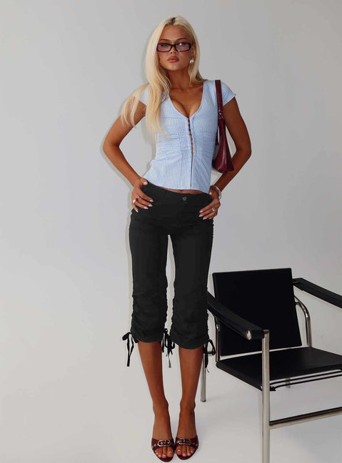 front view of model wearing Princess Polly Hot Rod Capri Pant Black 