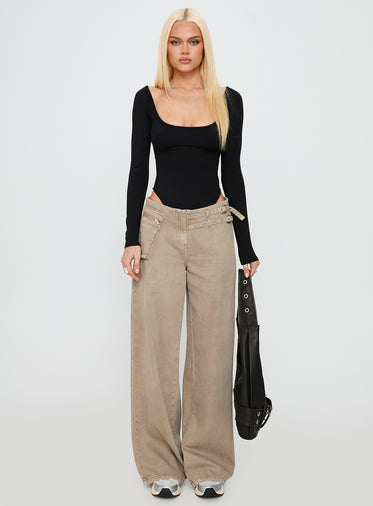 All Tied Up Long Sleeve Bodysuit Black