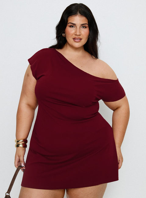 Prestige One Shoulder Mini Dress Brown Curve | Princess Polly Prestige One Shoulder Mini Dress Brown Curve | Princess Polly