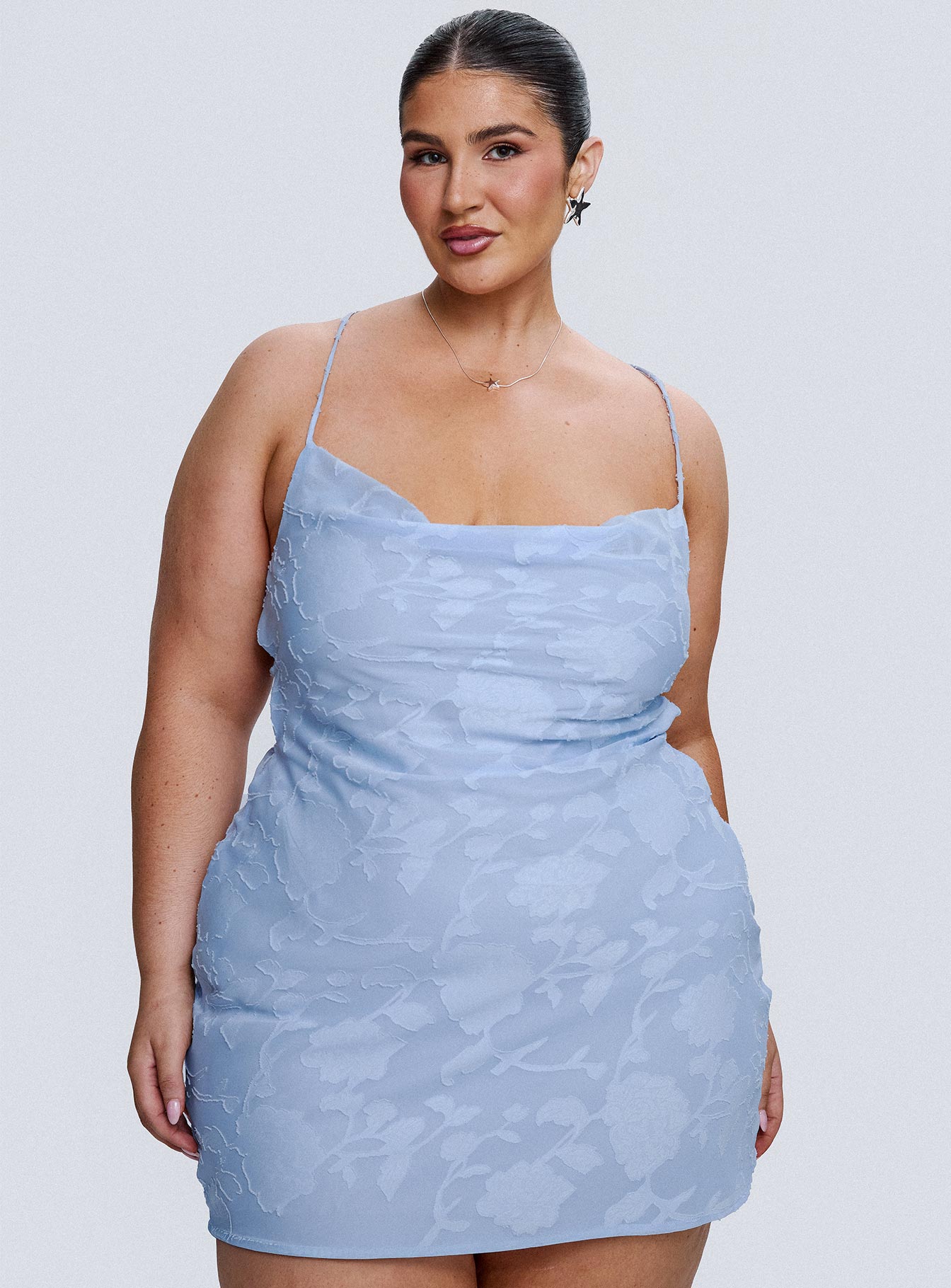 Celena Mini Dress Light Blue Burnout Curve | Princess Polly Celena Mini Dress Light Blue Burnout Curve | Princess Polly
