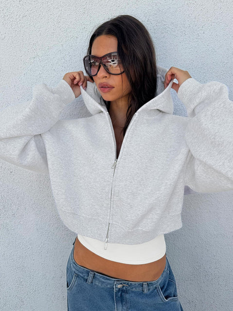 Zellah Double Ended Zipper Hoodie Grey Marle