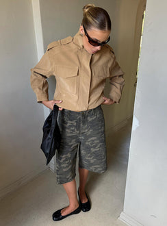 Tag Longline Denim Jorts Washed Camo