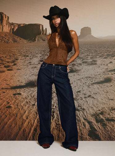 Favourite Reference Mid Rise Straight Leg Jeans Dark Indigo