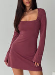 Back In Time Long Sleeve Mini Dress Burgundy